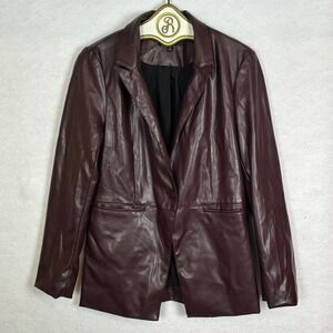 Laundry by Shelli Segal Faux Leather Blazer MEDIUM Jacket‎ Burgundy Brown